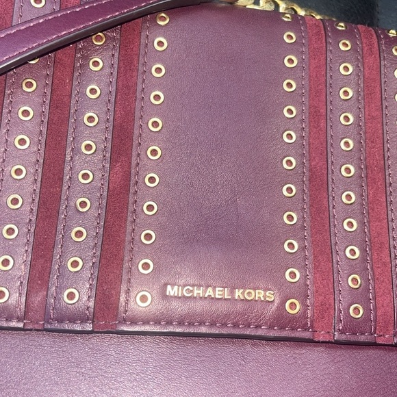 Michael Kors Burgundy Brooklyn Grommet Crossbody with Gold Accents - Picture 9 of 15